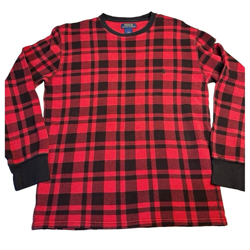 Polo Ralph Lauren Red/Black Plaid Long Sleeve Crew Hiking Rustic Pajama Top L